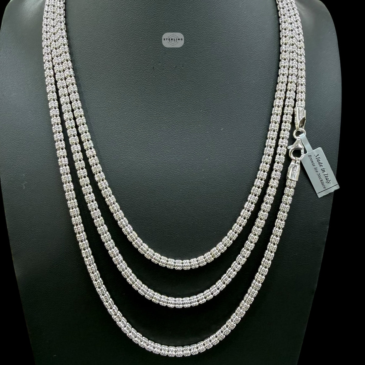Made in Italy 4mm Silver Ice Chain, Italian Bronze Chain, 4mm Necklace or Bracelet, 8", 20", 22", 24" Made in Italy Layering Ice Link Chain