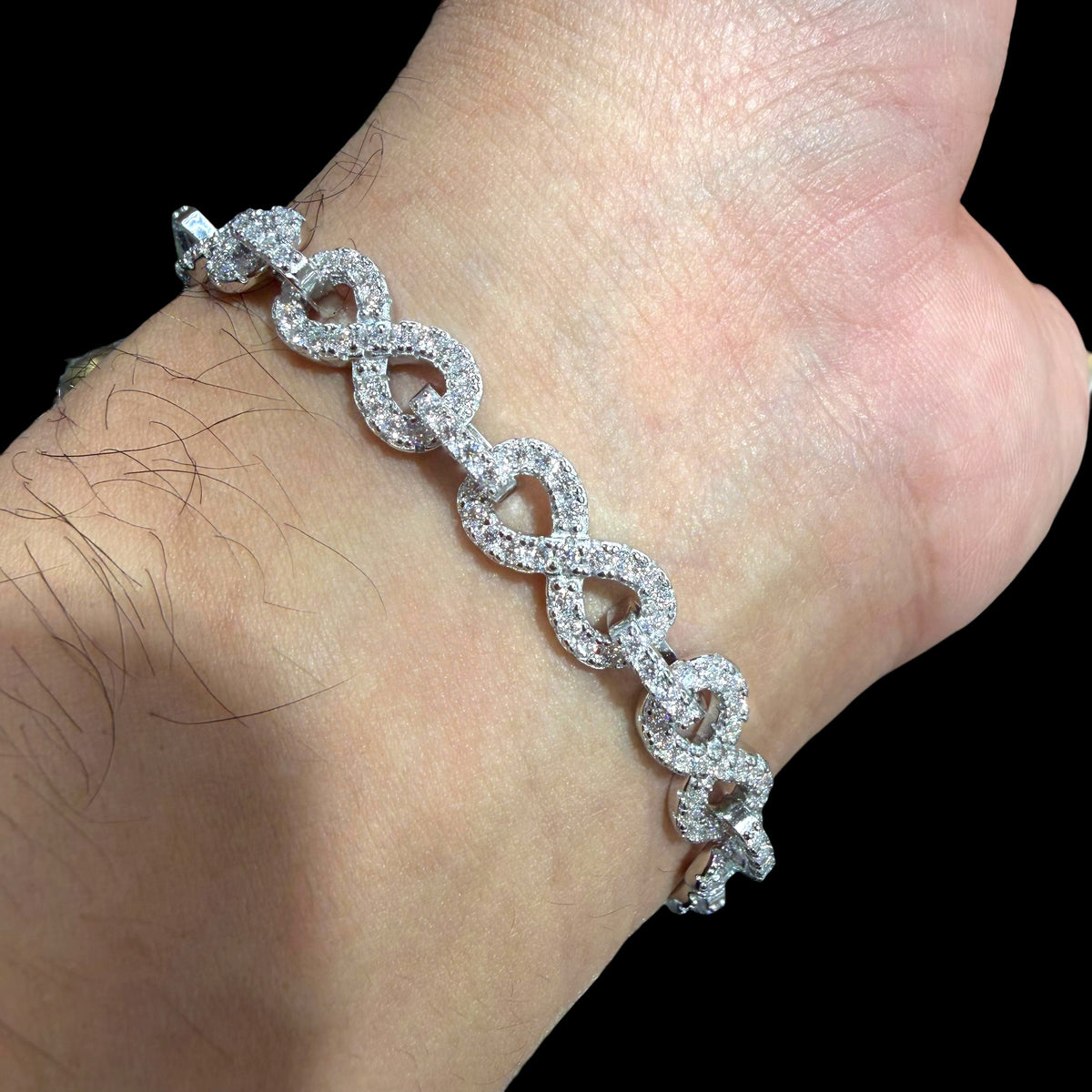 8mm Moissanite Infinity Bracelet 8 Inch, 925 Silver Iced Out Hip Hop Link Bracelet
