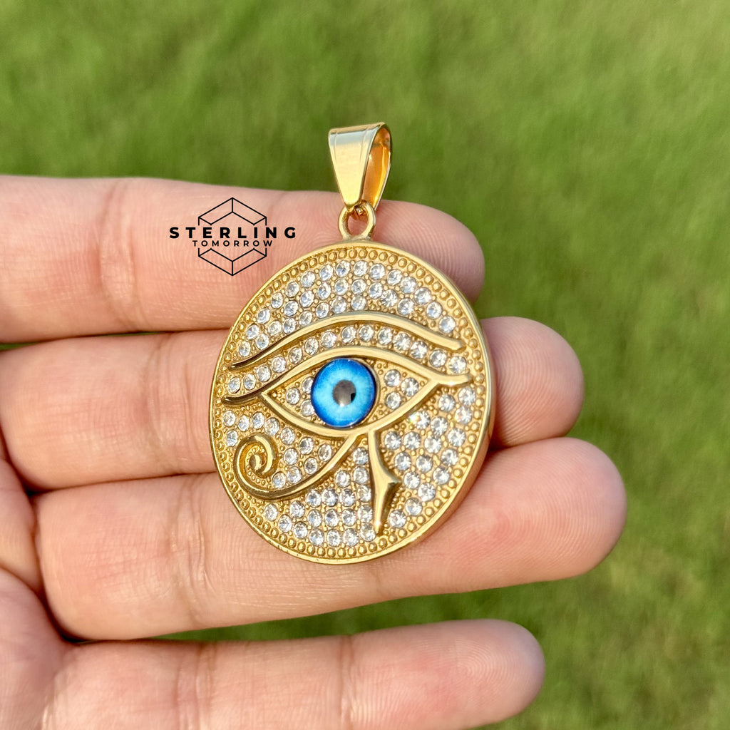 Eye of Horus Iced Out Gold Tone Stainless Steel Pendant