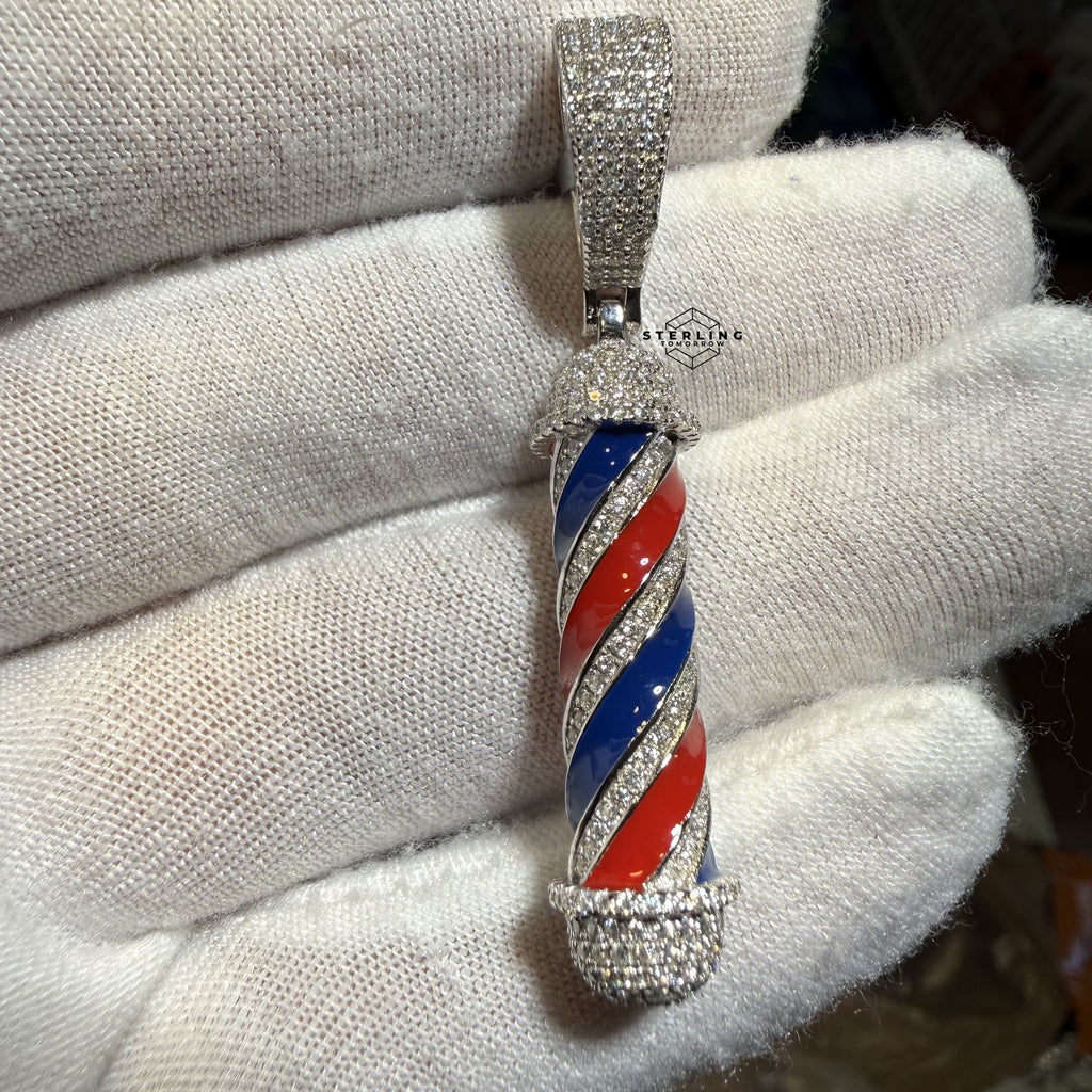 Moissanite Barber Pole Pendant + Steel Rope Chain