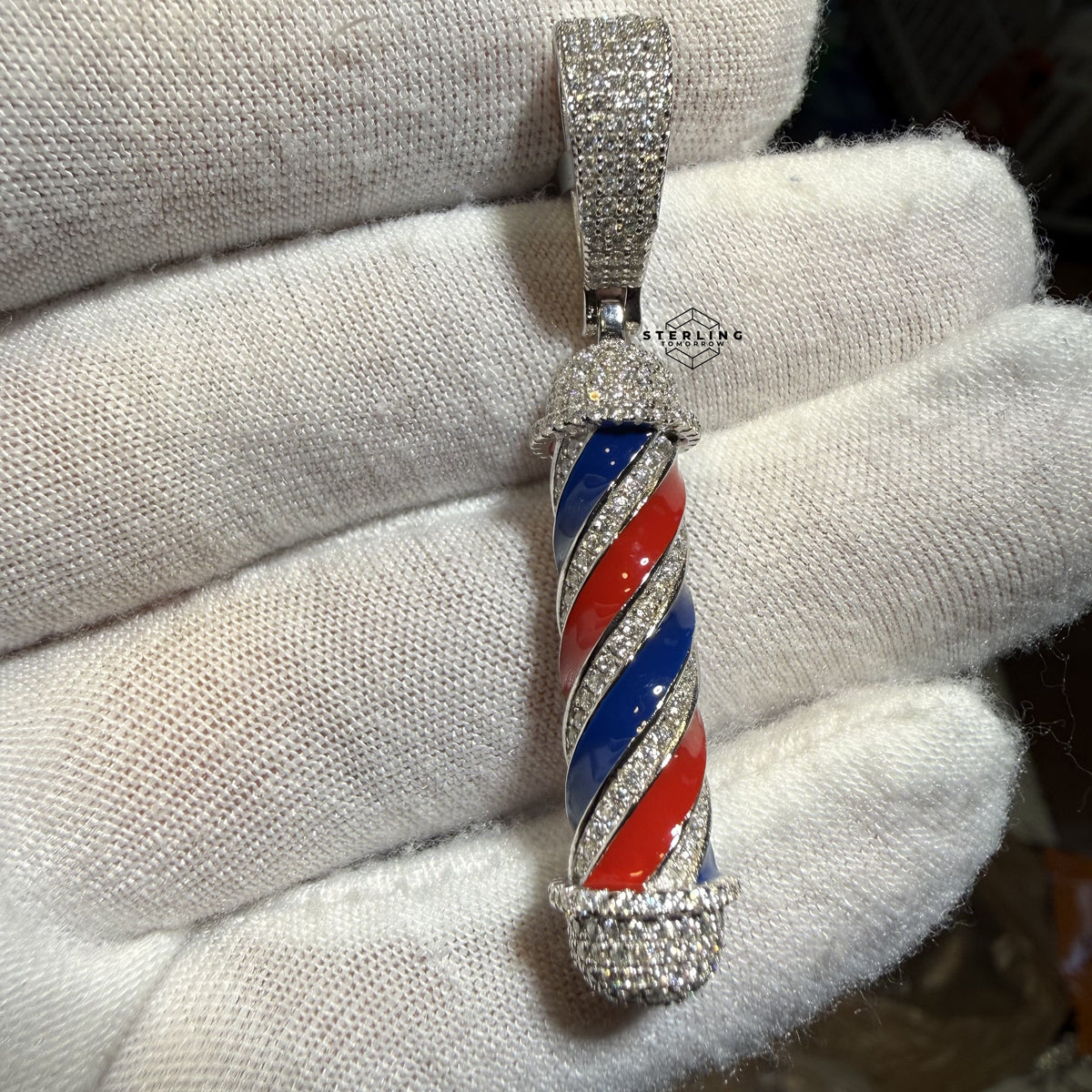 Moissanite Barber Pole Pendant + Steel Rope Chain