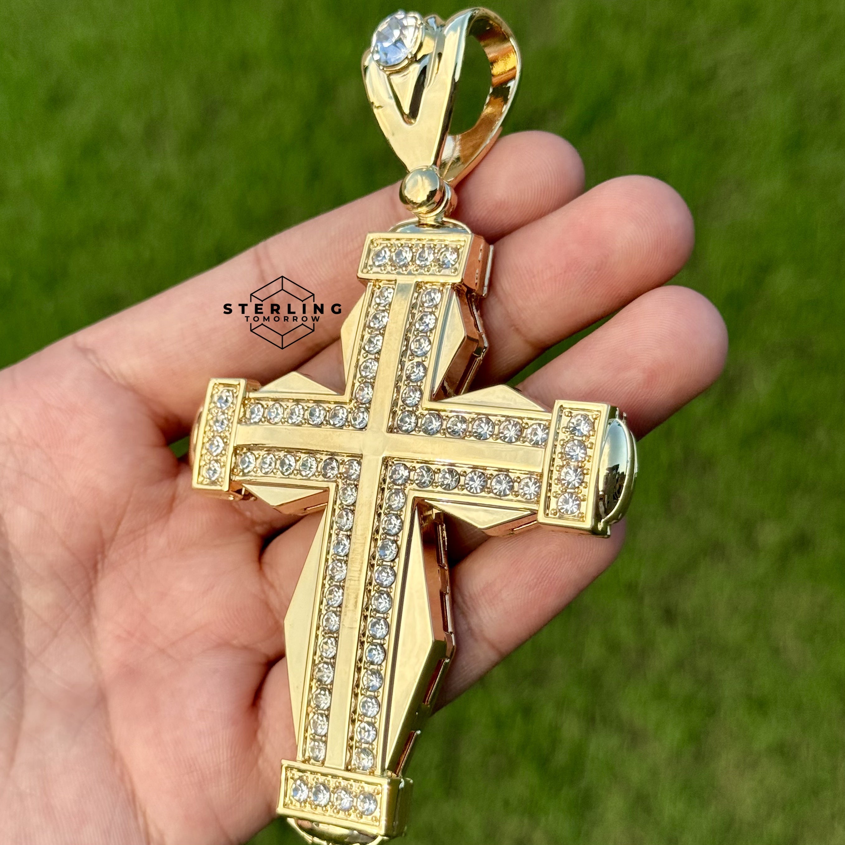 Extra Large Gold Tone Hexagon Cross Pendant