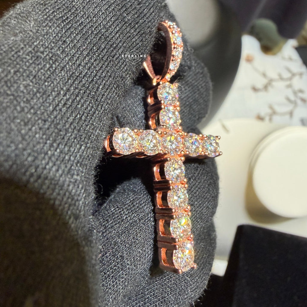 Moissanite 2" Rose Tennis Cross Pendant