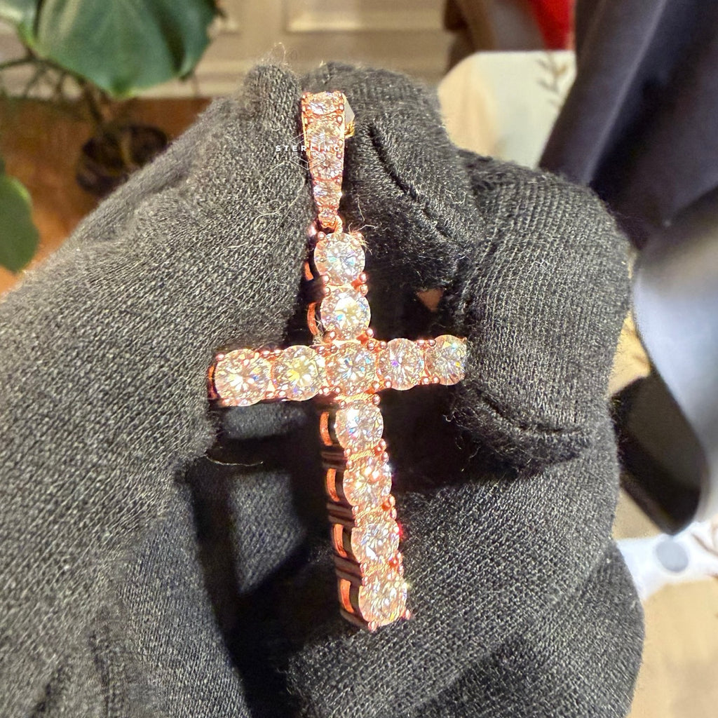 Moissanite 2" Rose Tennis Cross Pendant