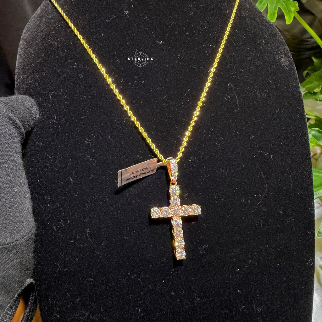 Moissanite 2" Rose Tennis Cross Pendant