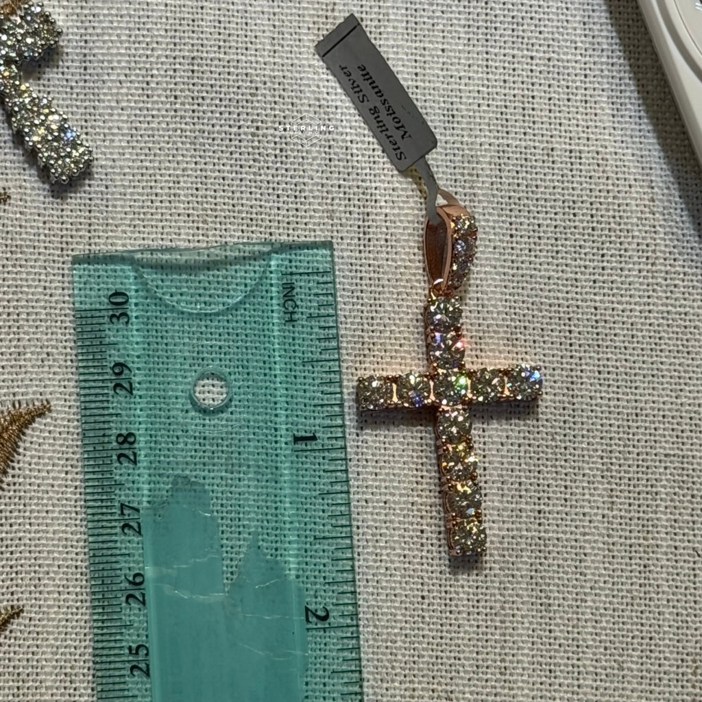Moissanite 2" Rose Tennis Cross Pendant