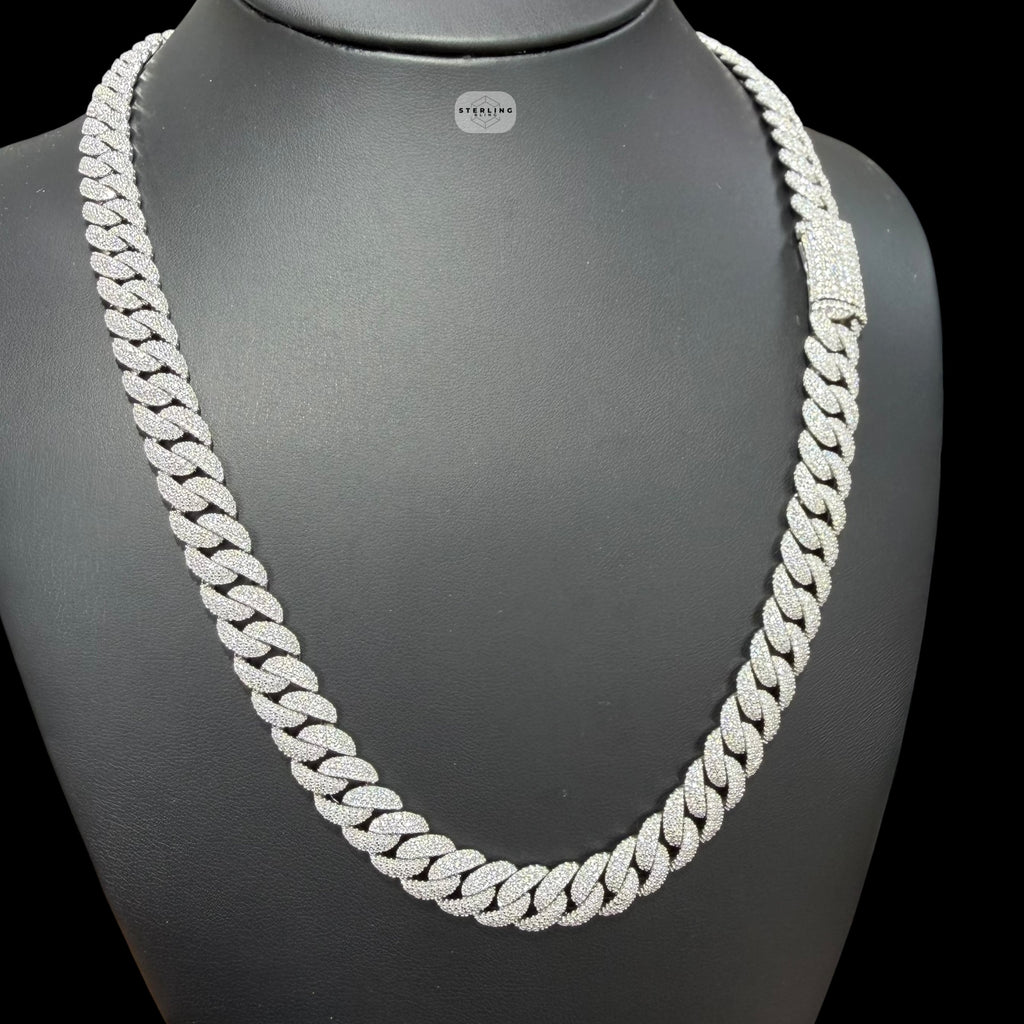 10mm Moissanite Miami Cuban Link Chain 22 Inch, 925 Sterling Silver Iced Out Hip Hop