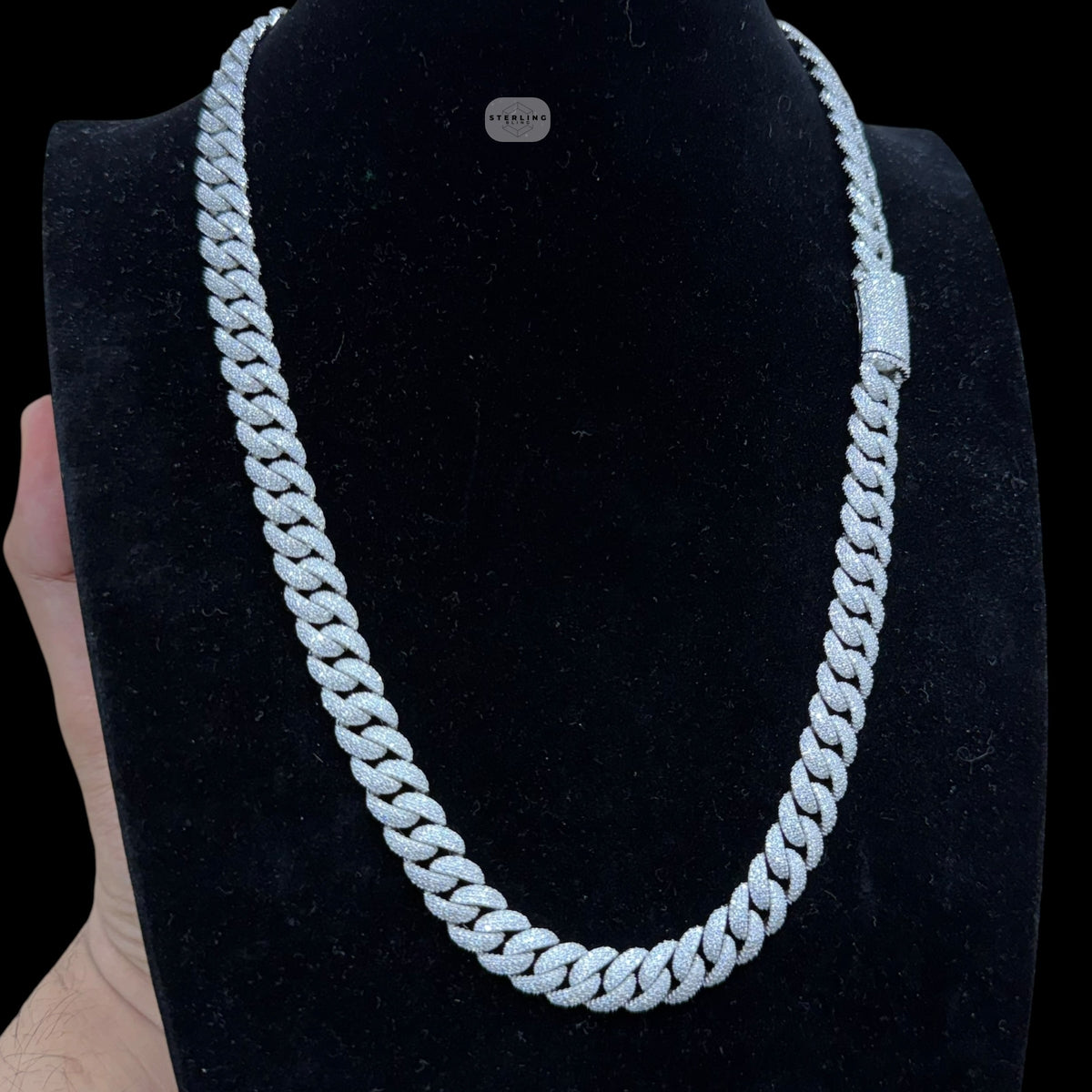 10mm Moissanite Miami Cuban Link Chain 22 Inch, 925 Sterling Silver Iced Out Hip Hop