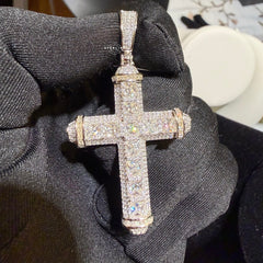 Moissanite Princess Cut Iced Pendant + Steel Rope Chain