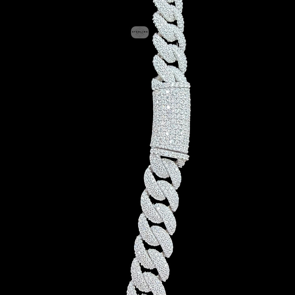 10mm Moissanite Miami Cuban Link Chain 22 Inch, 925 Sterling Silver Iced Out Hip Hop