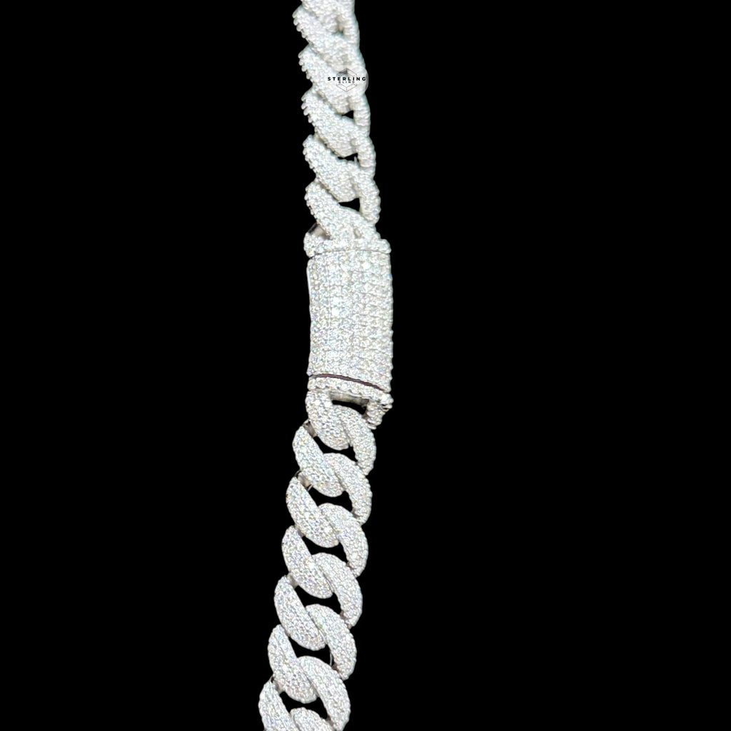 10mm Moissanite Miami Cuban Link Chain 22 Inch, 925 Sterling Silver Iced Out Hip Hop