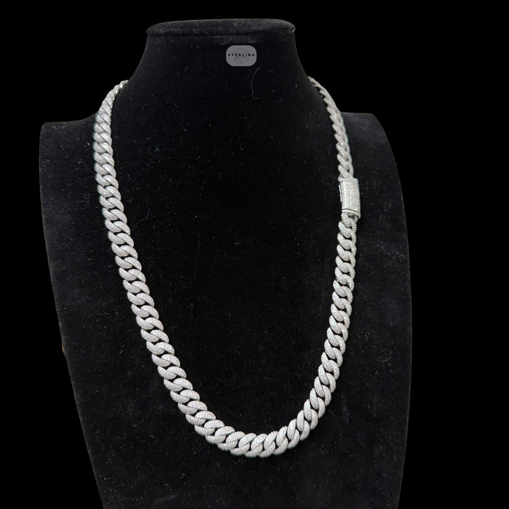 10mm Moissanite Miami Cuban Link Chain 22 Inch, 925 Sterling Silver Iced Out Hip Hop
