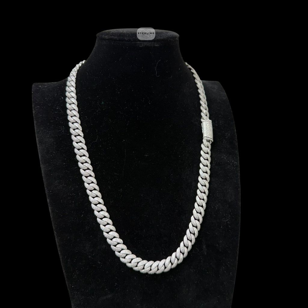 10mm Moissanite Miami Cuban Link Chain 22 Inch, 925 Sterling Silver Iced Out Hip Hop