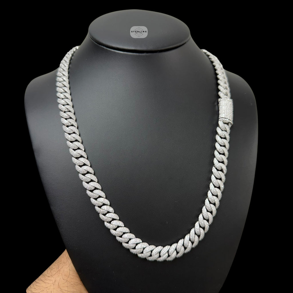 10mm Moissanite Miami Cuban Link Chain 22 Inch, 925 Sterling Silver Iced Out Hip Hop