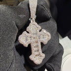Moissanite Baguette Cross Pendant + Rope Chain
