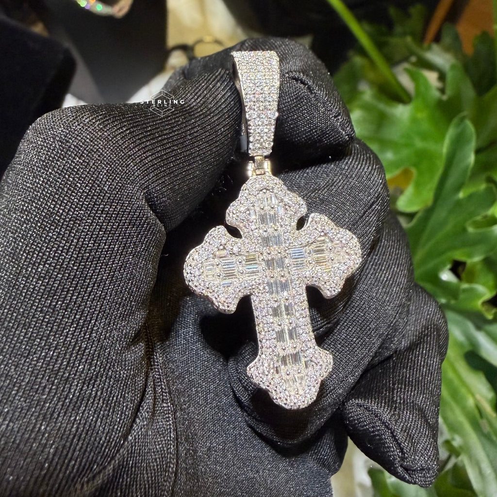 Moissanite Baguette Cross Pendant + Rope Chain