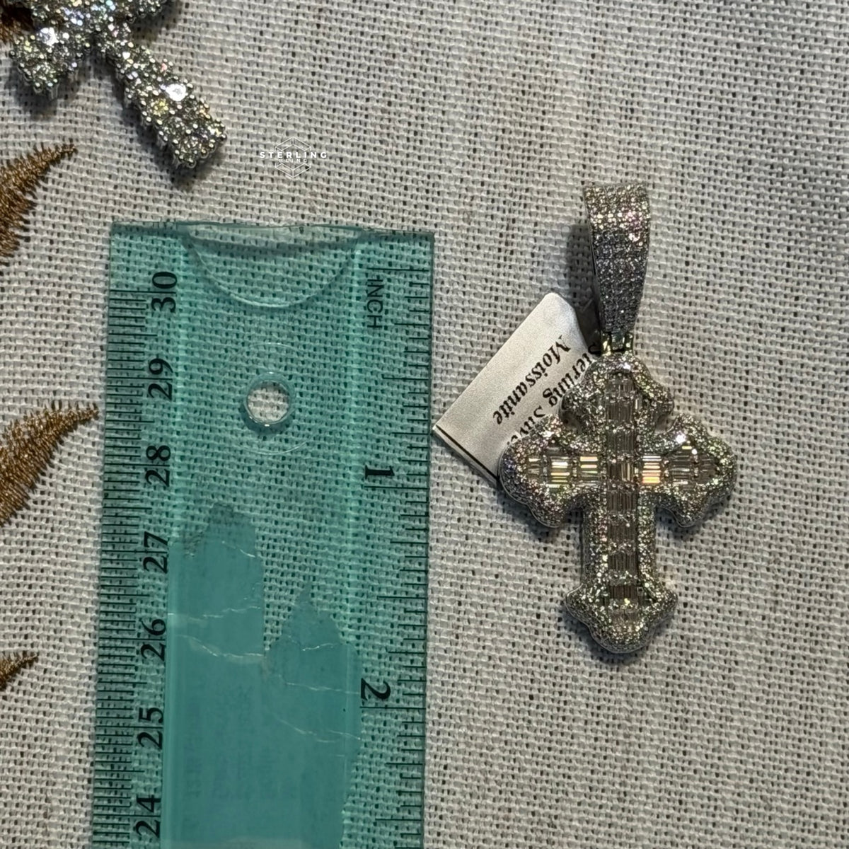 Moissanite Baguette Cross Pendant + Rope Chain
