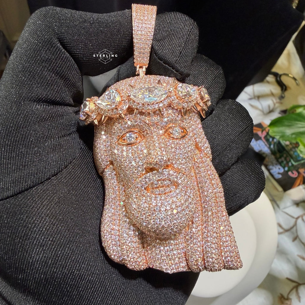 Moissanite XL Rose Gold Jesus Pendant - Faith Over Fear