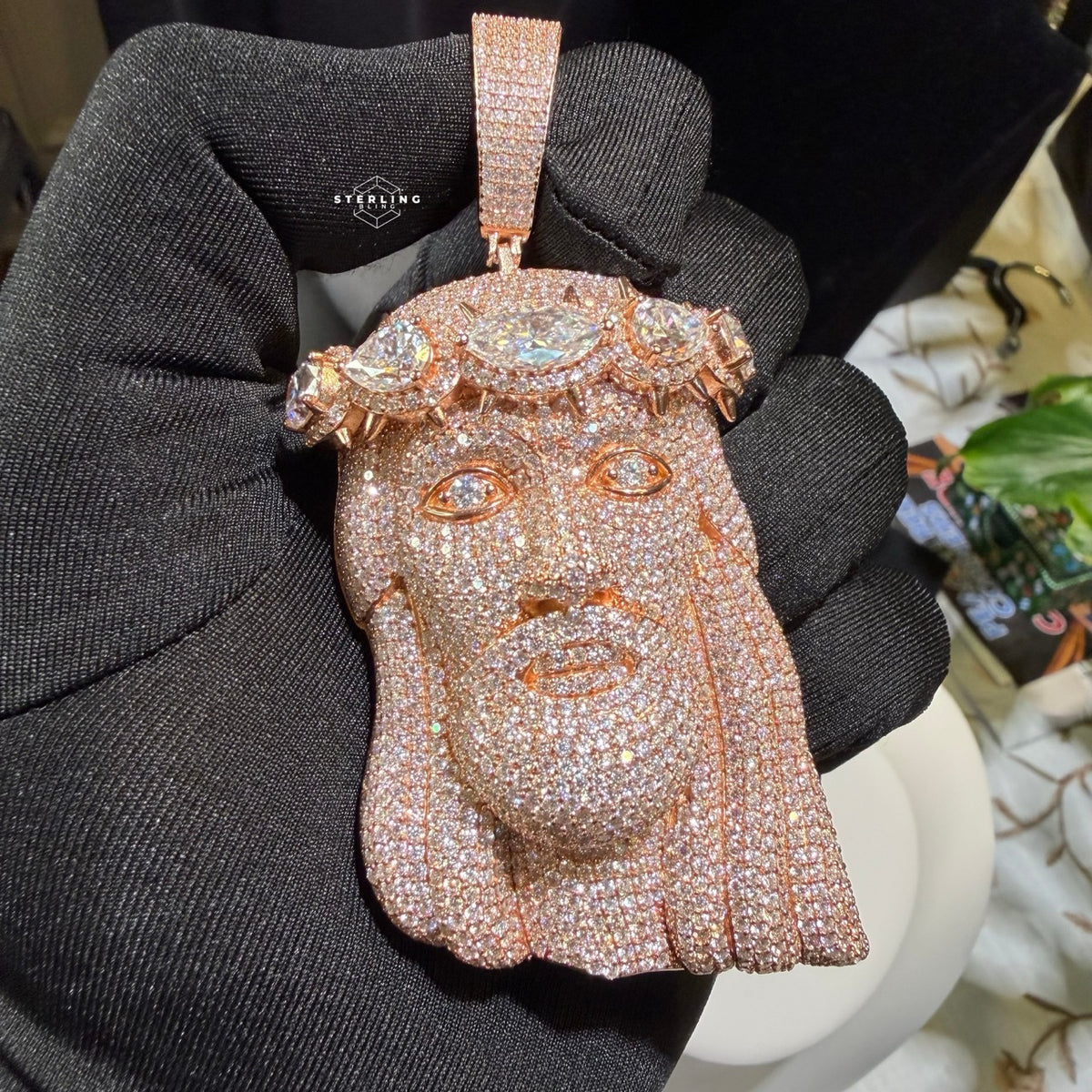 Moissanite XL Rose Gold Jesus Pendant - Faith Over Fear