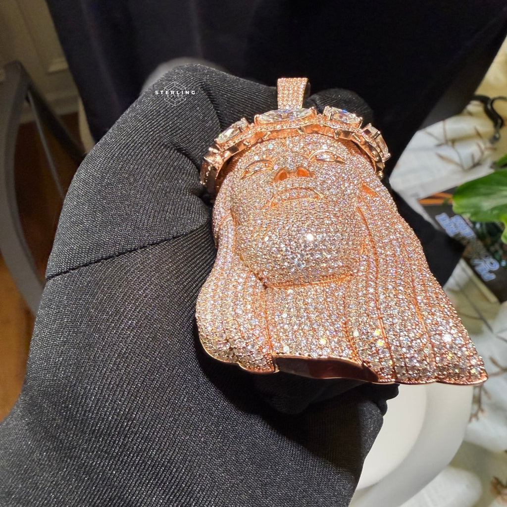 Moissanite XL Rose Gold Jesus Pendant - Faith Over Fear