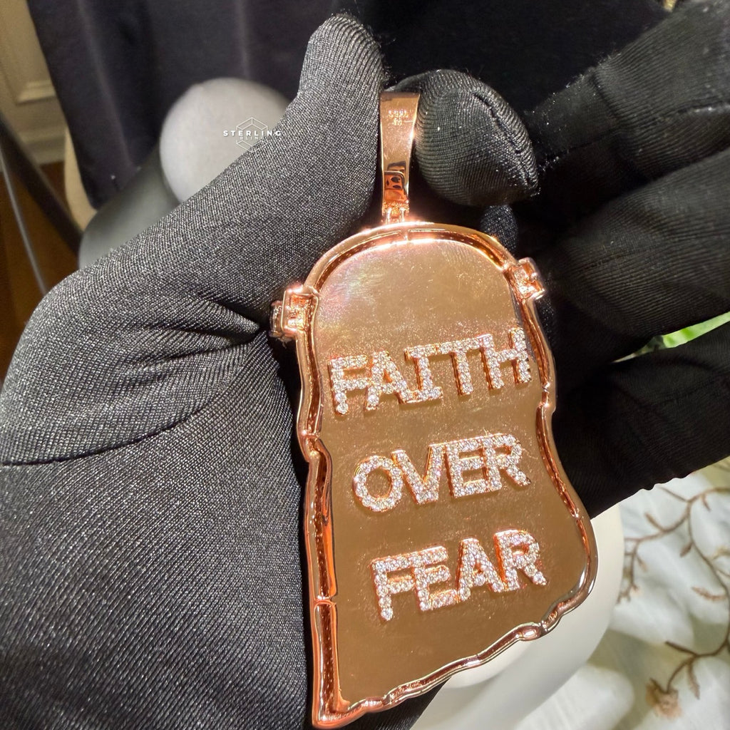 Moissanite XL Rose Gold Jesus Pendant - Faith Over Fear