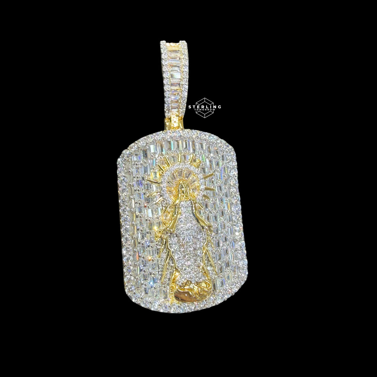 Virgin Mary Dog Tag Pendant 14k Gold Finish