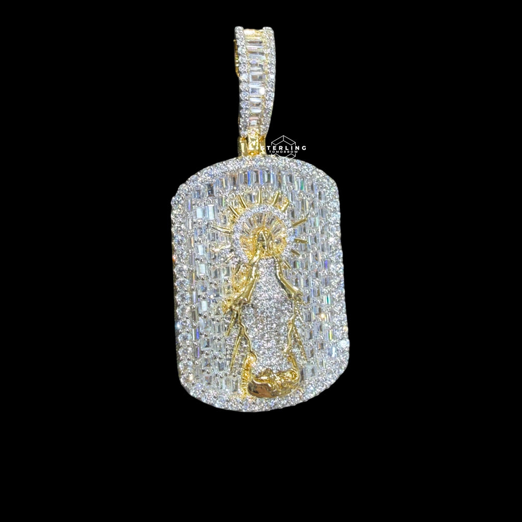 Virgin Mary Dog Tag Pendant 14k Gold Finish