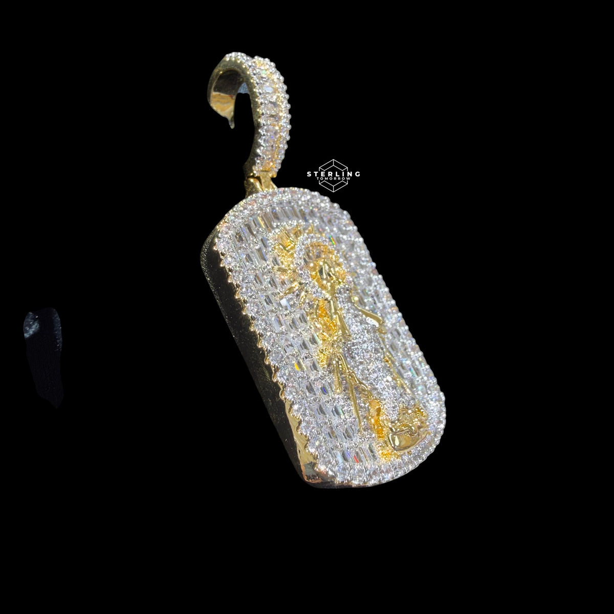 Virgin Mary Dog Tag Pendant 14k Gold Finish