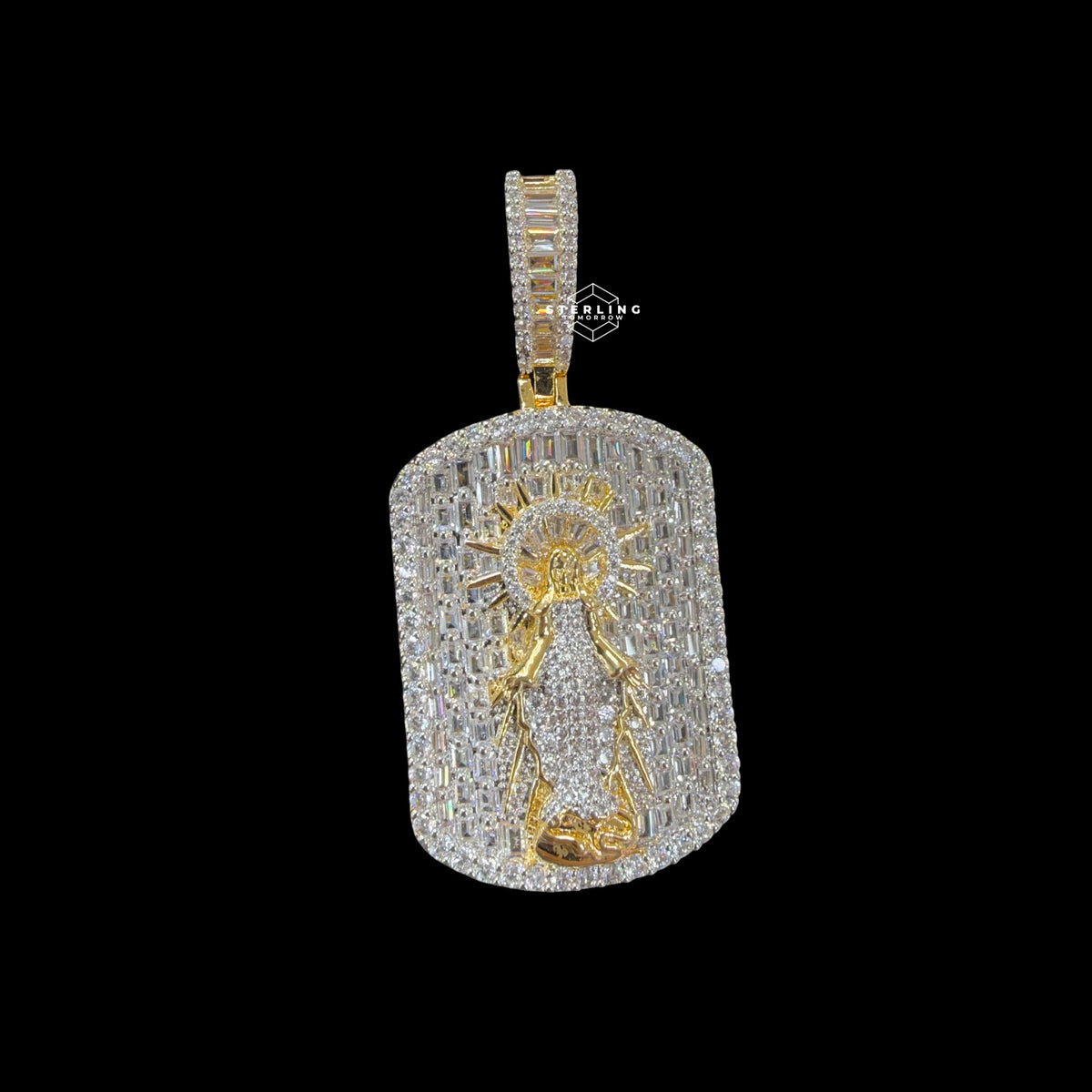 Virgin Mary Dog Tag Pendant 14k Gold Finish