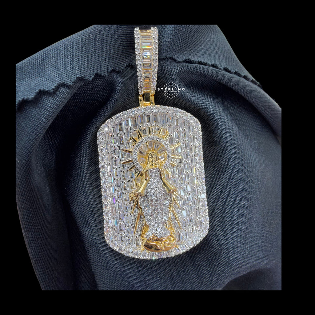 Virgin Mary Dog Tag Pendant 14k Gold Finish