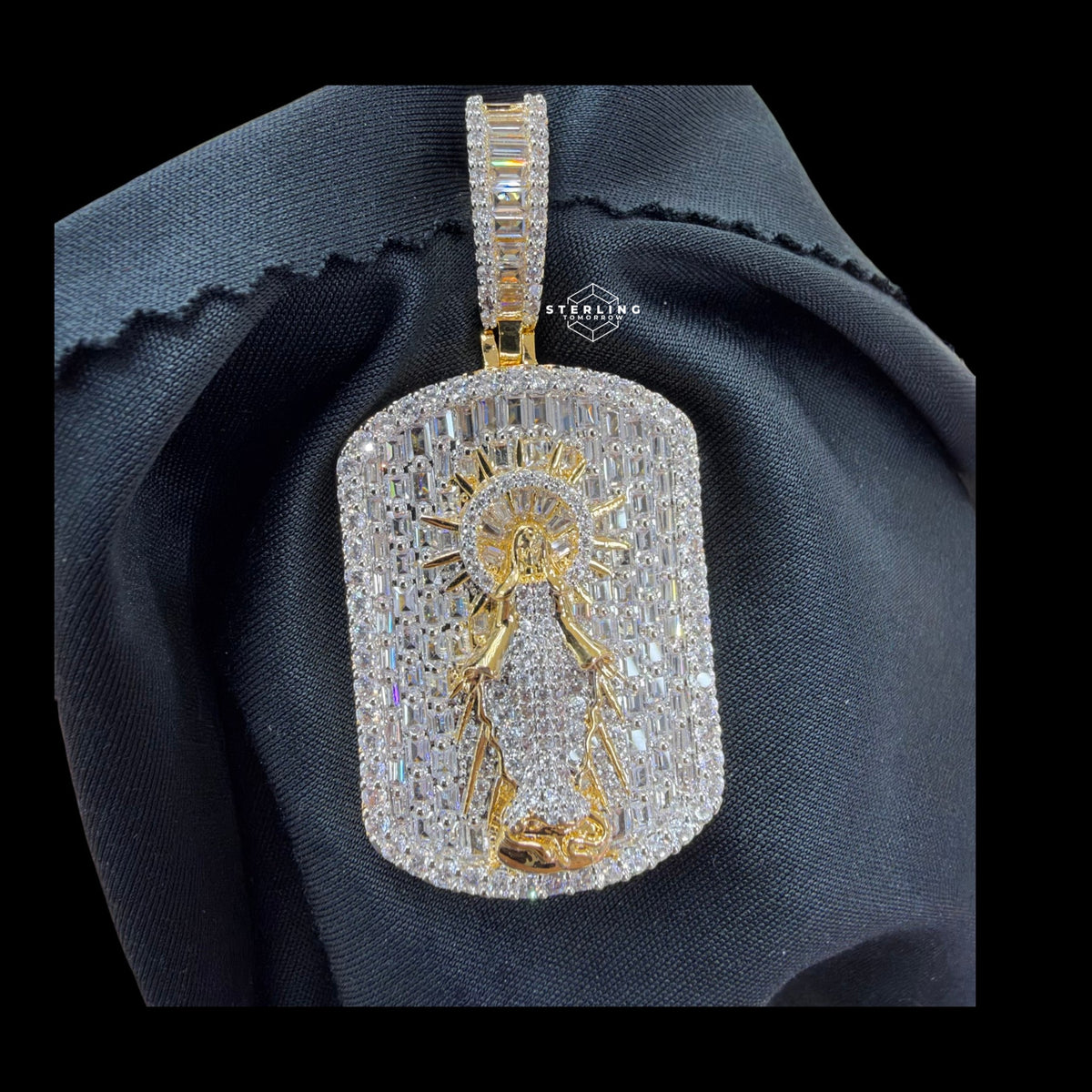 Virgin Mary Dog Tag Pendant 14k Gold Finish