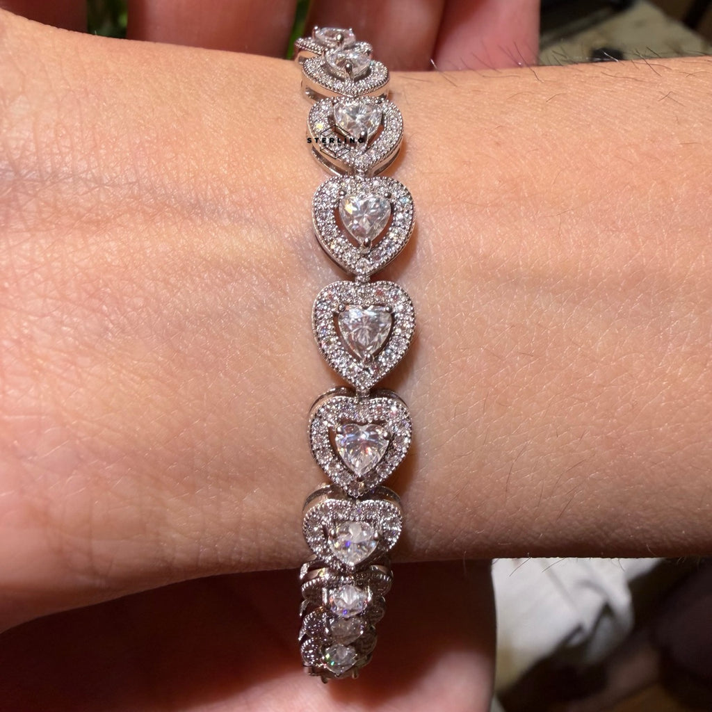 Moissanite Heart Bracelet, 8mm 7"