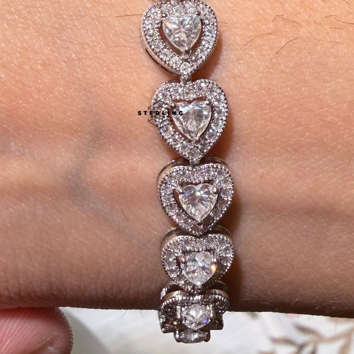 Moissanite Heart Bracelet, 8mm 7"