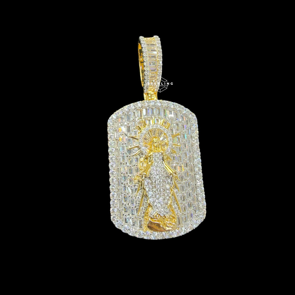 Virgin Mary Dog Tag Pendant 14k Gold Finish