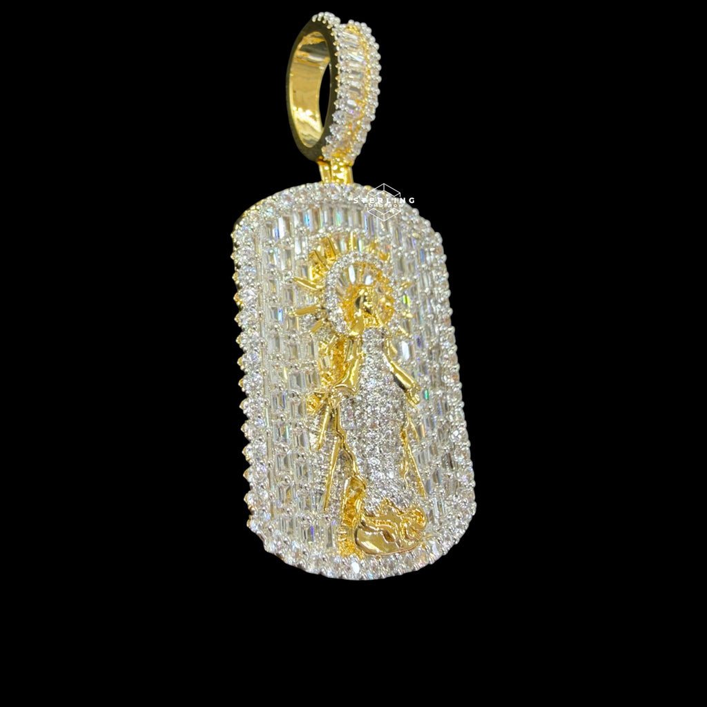 Virgin Mary Dog Tag Pendant 14k Gold Finish
