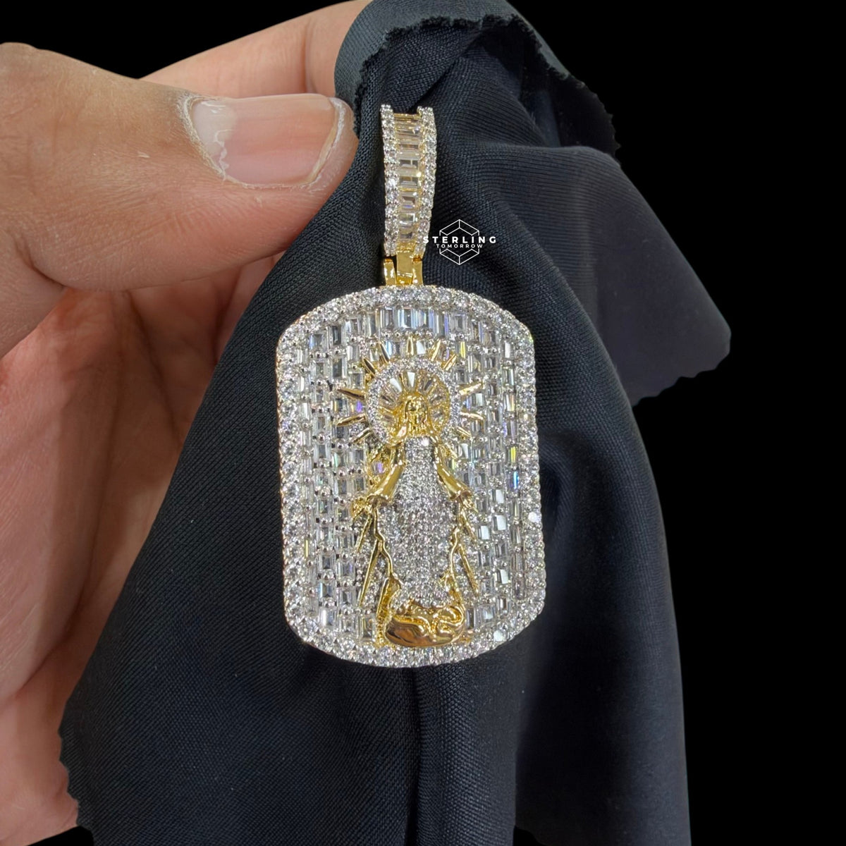 Virgin Mary Dog Tag Pendant 14k Gold Finish