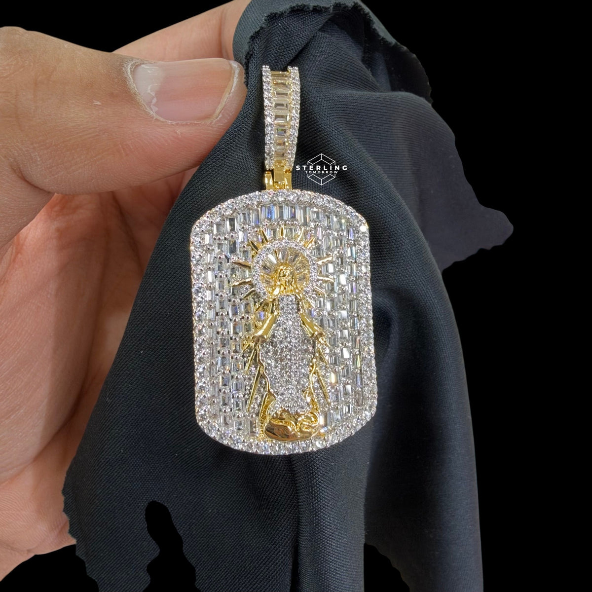 Virgin Mary Dog Tag Pendant 14k Gold Finish