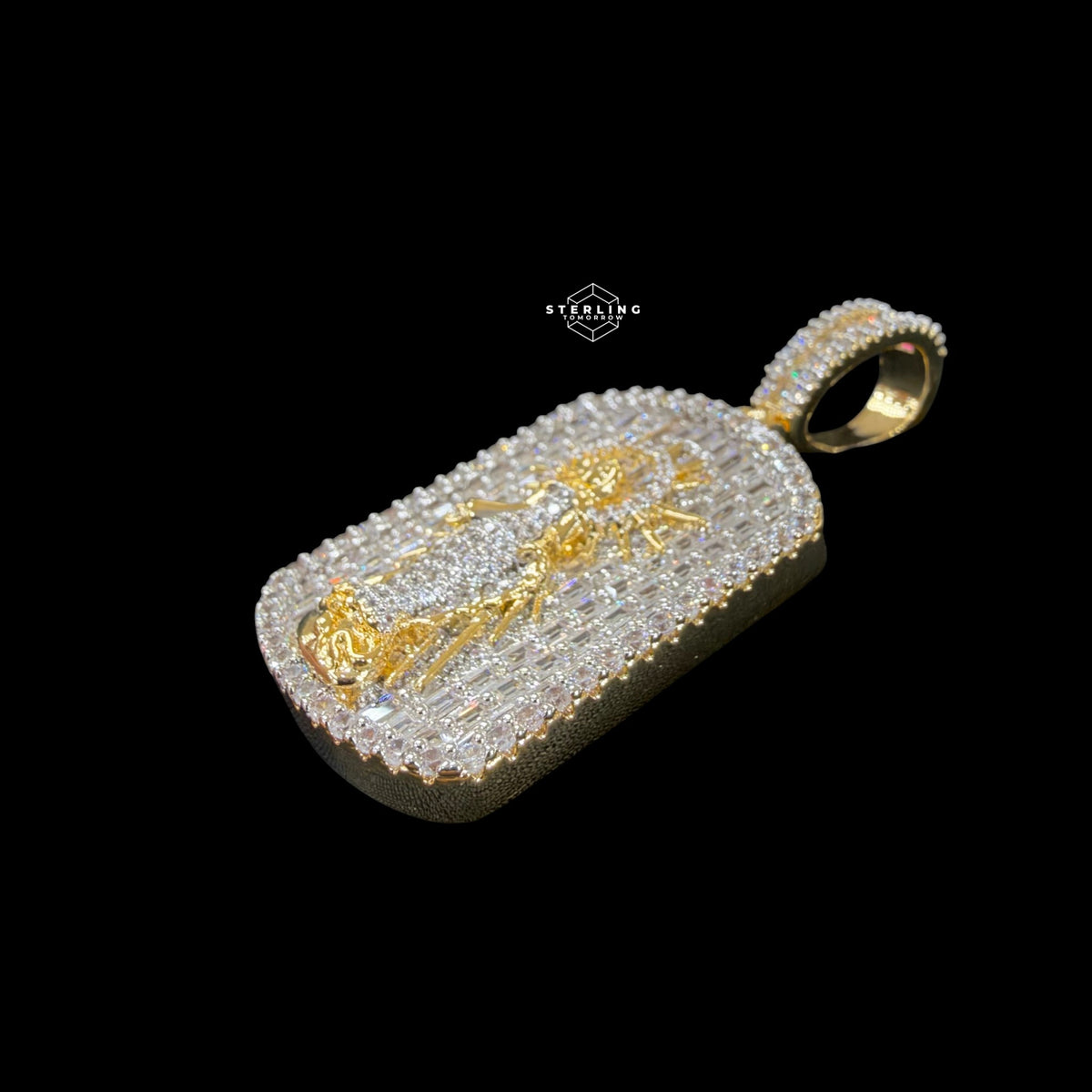 Virgin Mary Dog Tag Pendant 14k Gold Finish
