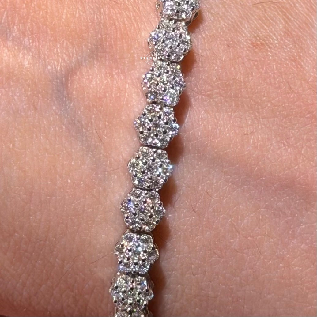 Moissanite Flower Bracelet, 5mm 7"