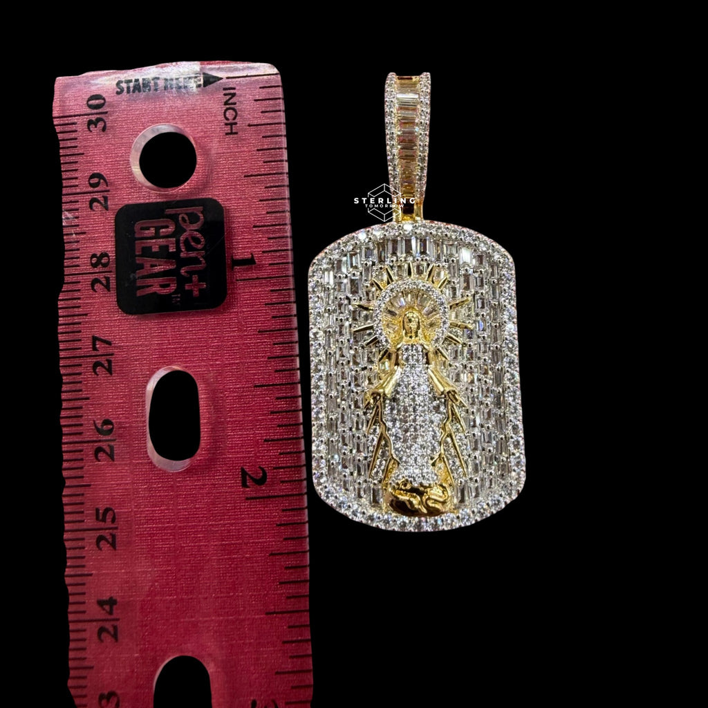 Virgin Mary Dog Tag Pendant 14k Gold Finish