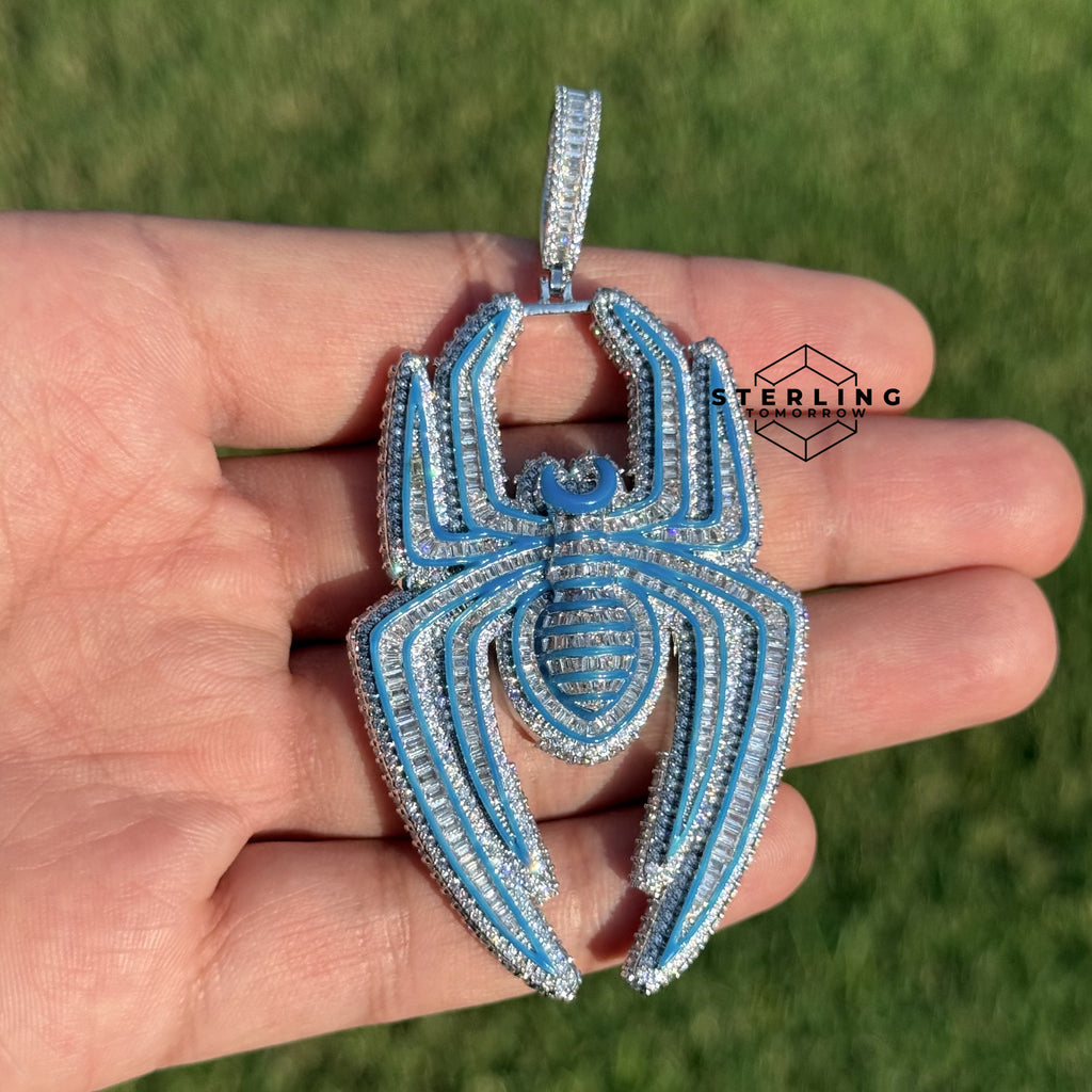 Blue Spider Pendant Iced Out Glow in the Dark