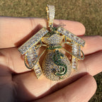 Moneybag Iced 14k Gold Plated Pendant + Steel Rope Chain