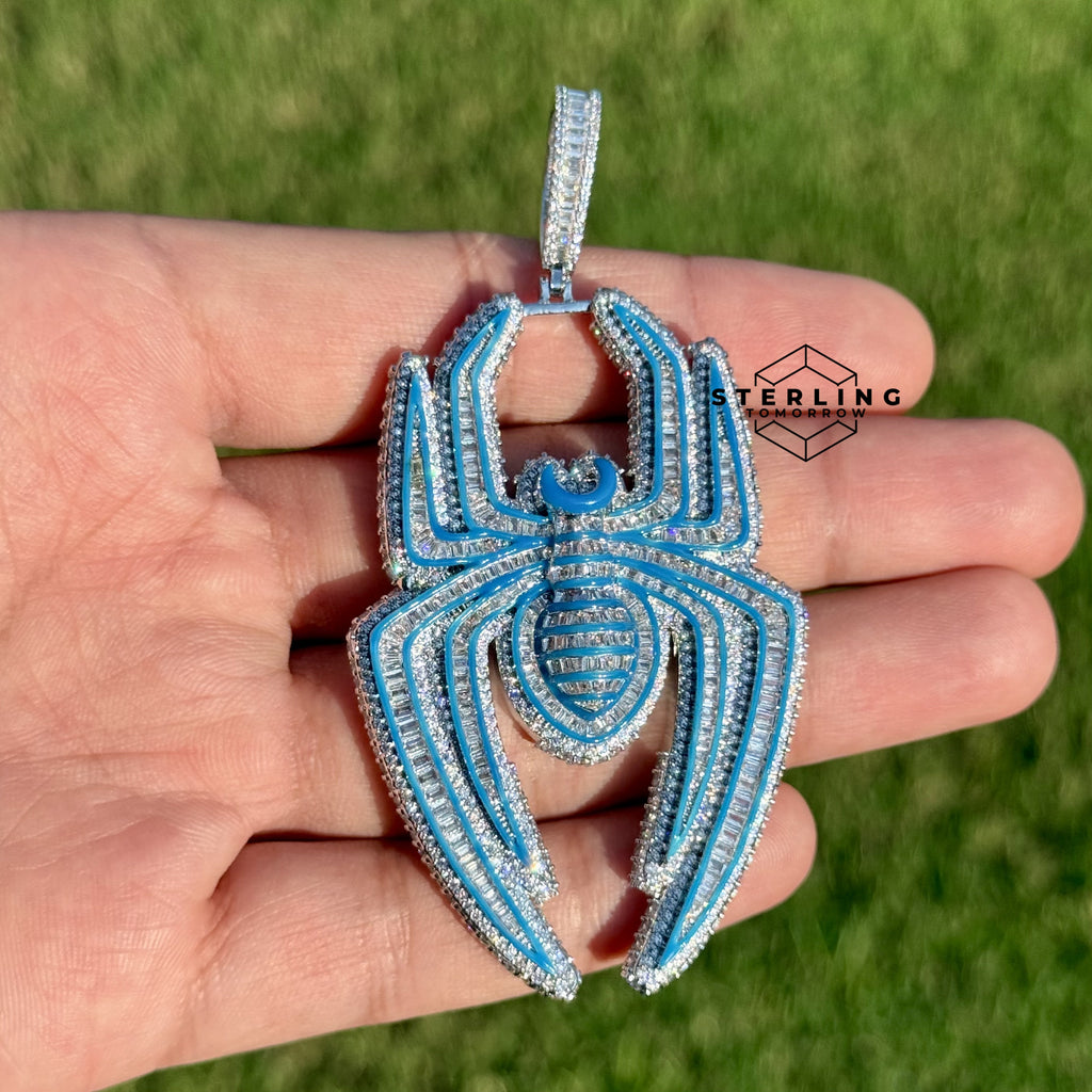 Blue Spider Pendant Iced Out Glow in the Dark