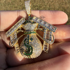 Moneybag Iced 14k Gold Plated Pendant + Steel Rope Chain