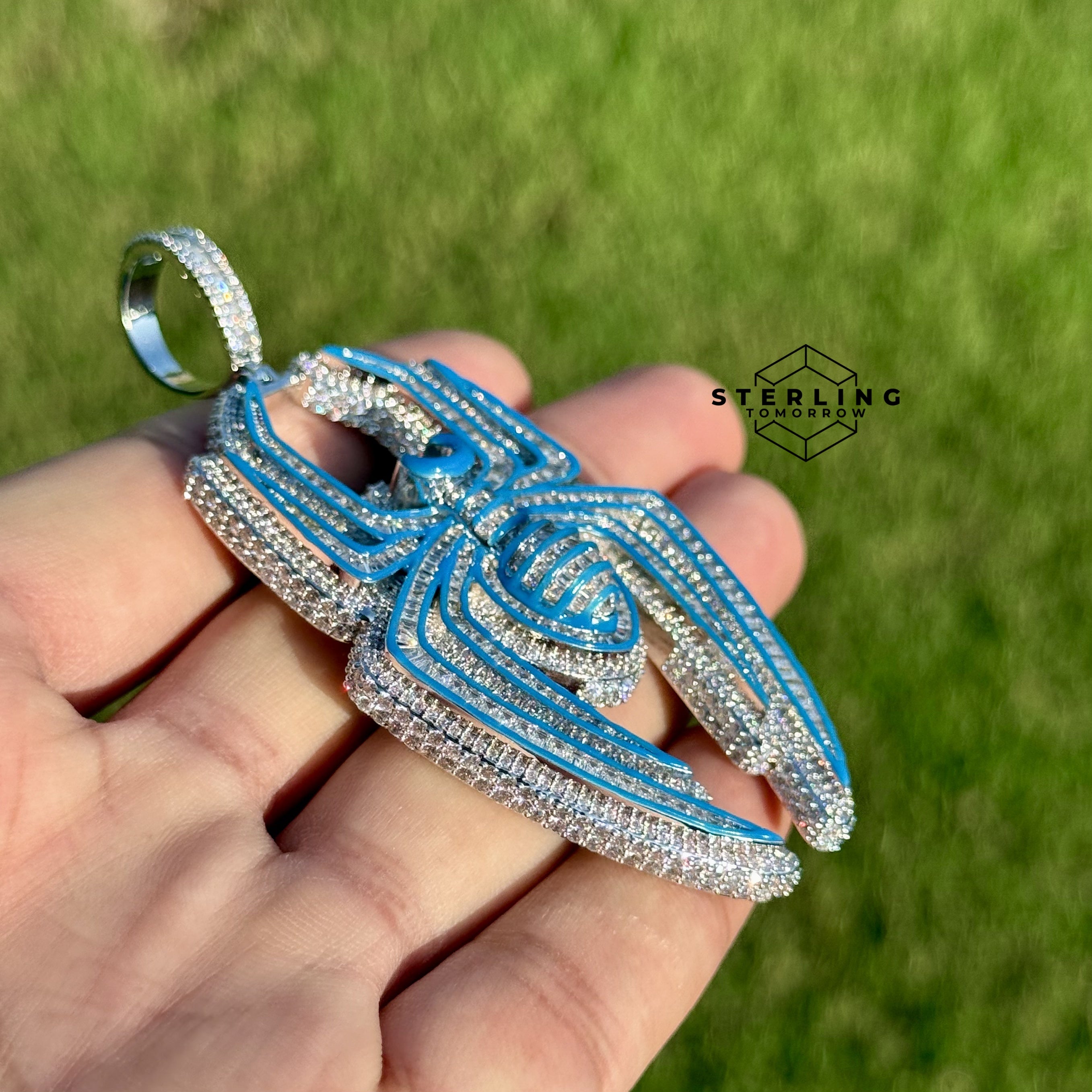 Blue Spider Pendant Iced Out Glow in the Dark