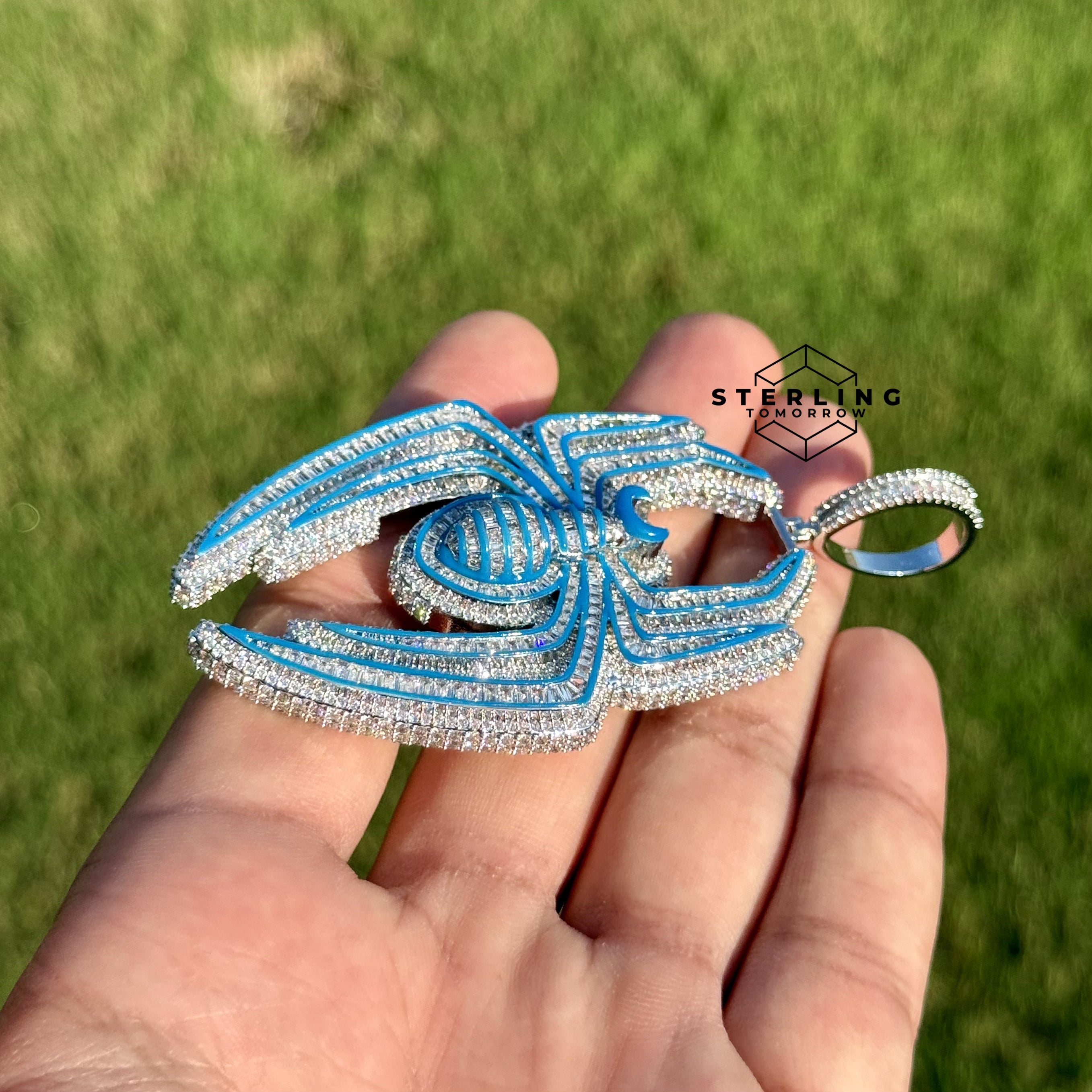 Blue Spider Pendant Iced Out Glow in the Dark