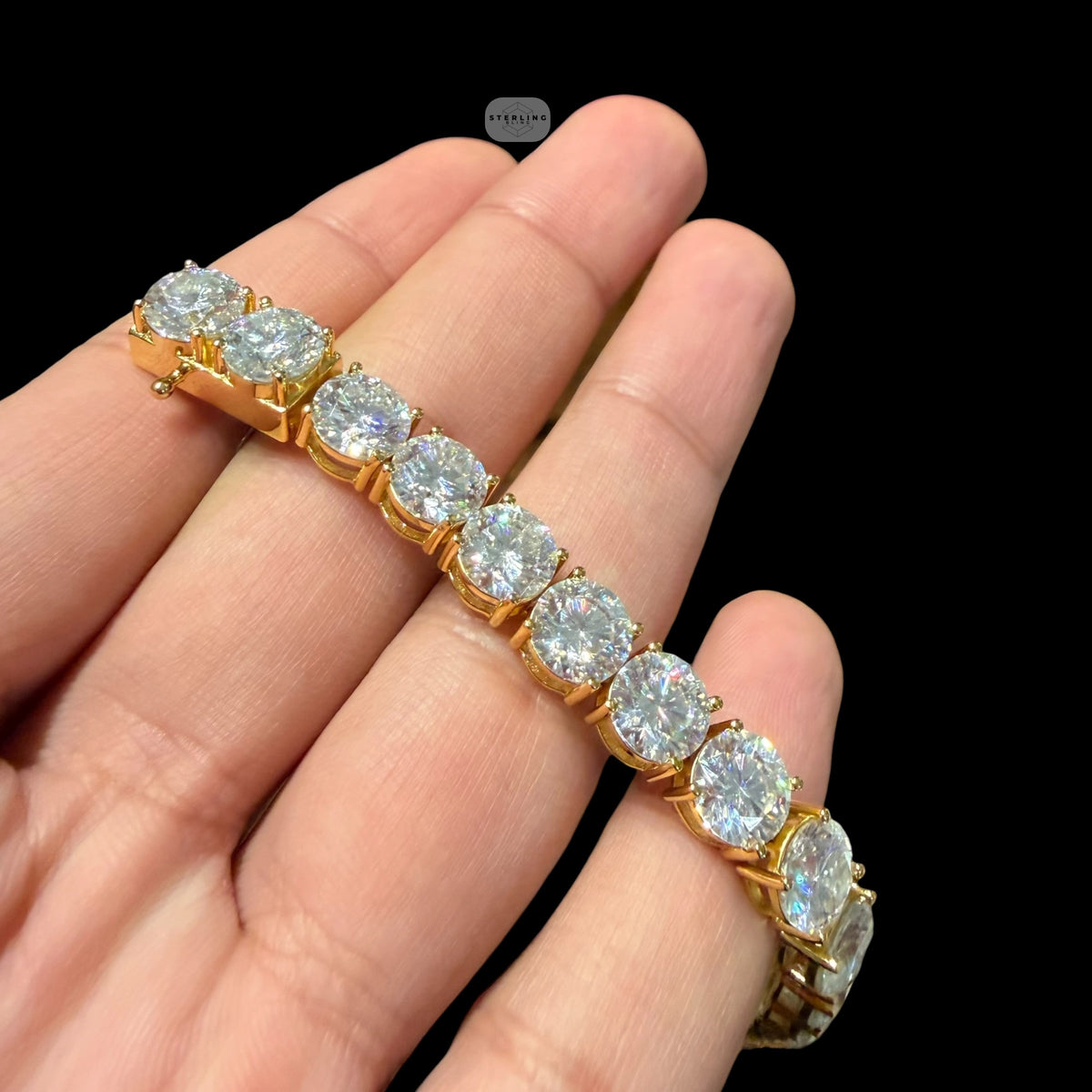 8mm Moissanite Tennis Bracelet 8 Inch, 14K Gold Plated 925 Silver, 2CT Links