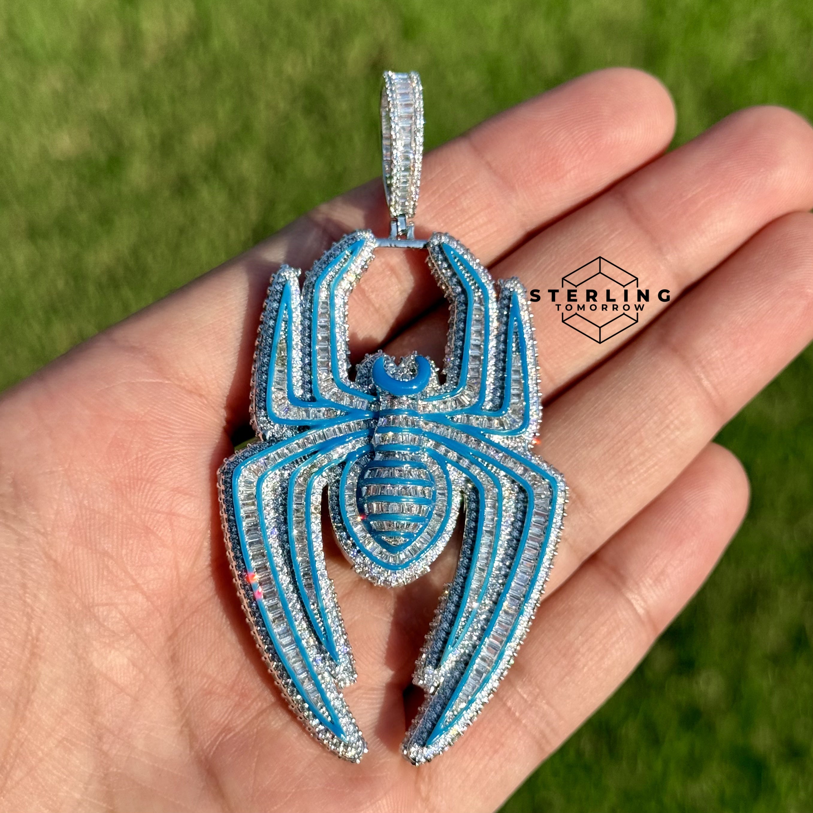 Blue Spider Pendant Iced Out Glow in the Dark