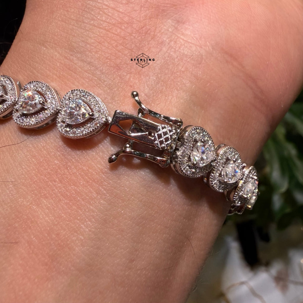 Moissanite Heart Bracelet, 8mm 7"