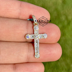 Cross Moissanite Iced Out Gold Tone Pendant